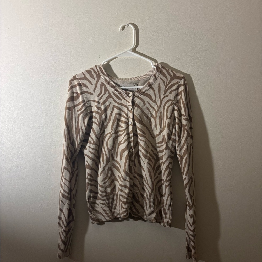 Women's Beige Zebra Print Cardigan